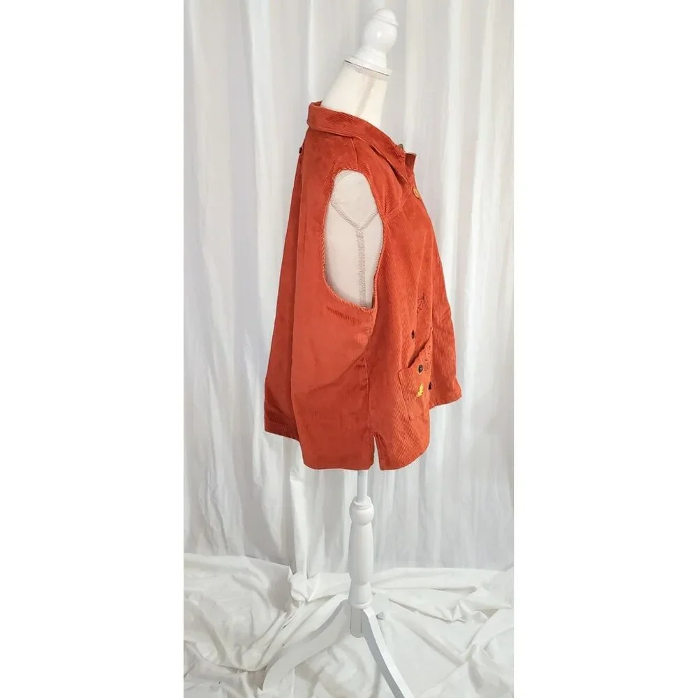 Baxter & Wells Corduroy Fall Vest Cottage Core Autumn Burnt Orange Size 2XL - Picture 8 of 16